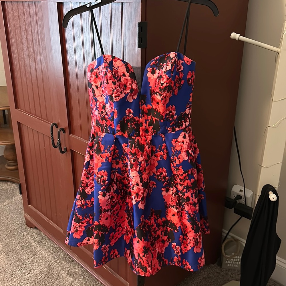 Royal Blue and Pink flowered homecoming mini dress size 11/12